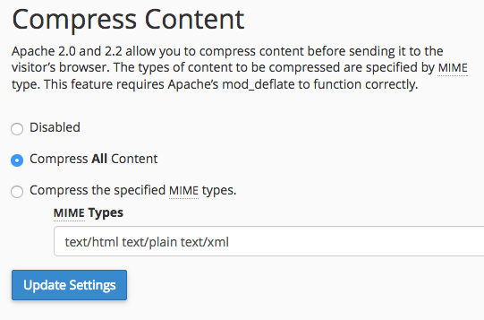 Wordpress optimization cpanel compress gzip mod_deflate