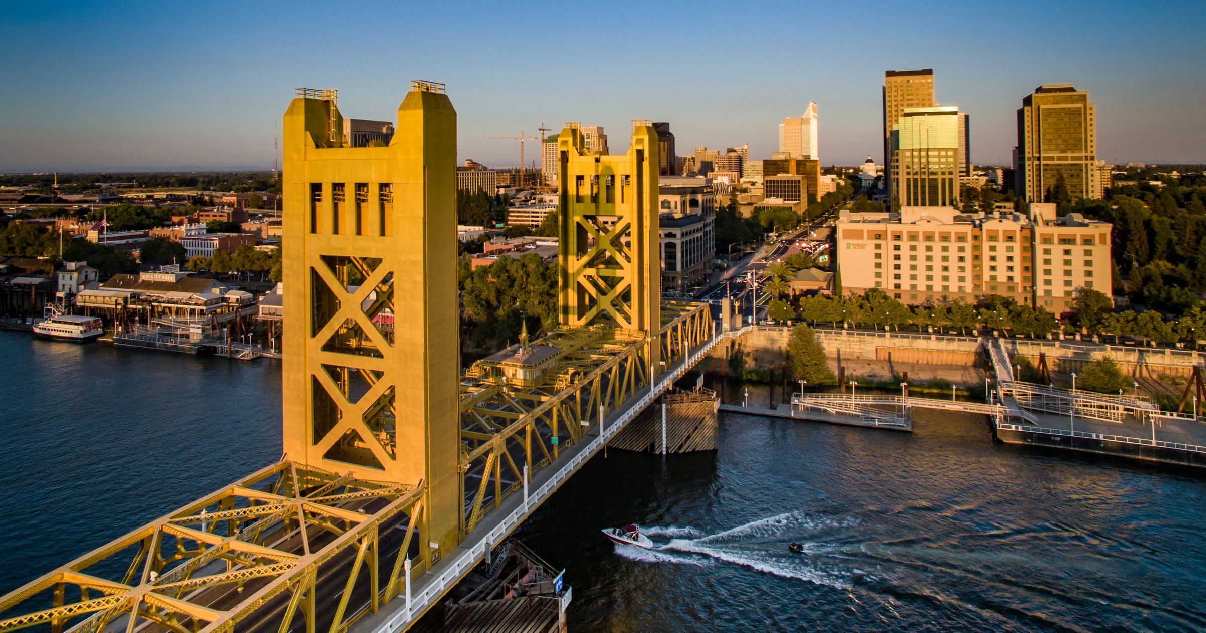 Tower Bridge and the Sacramento skyline at sunset